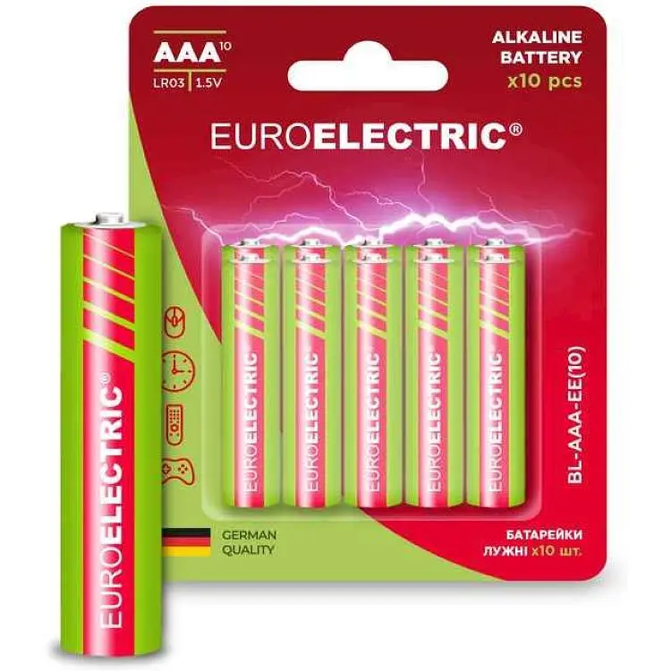 Батарейка лужна EUROELECTRIC LR03/AAA 10шт 1,5V blister