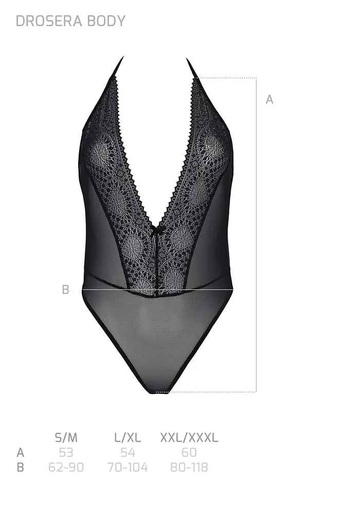 Боді Passion DROSERA BODY black, L/XL, високі вирізи, верх на зав’язках - фото 5