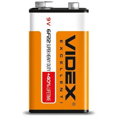 Батарейка VIDEX 6F22/9V Shrink 1 Super Hevy Duty Крона (24/480)