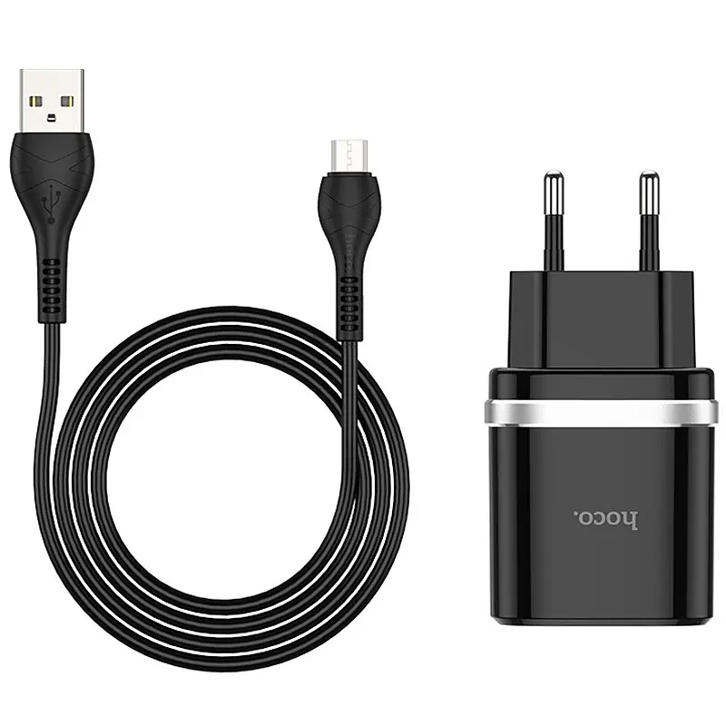 СЗУ Hoco C12Q Smart QC3.0 3A (1USB-A) + кабель USB to MicroUSB Черный - фото 2