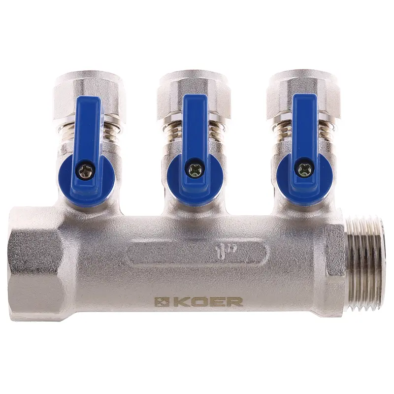 Колектор з кульовими кранами і фітингом Koer KR.1126-3 1"x3 ways KR2839 - фото 2
