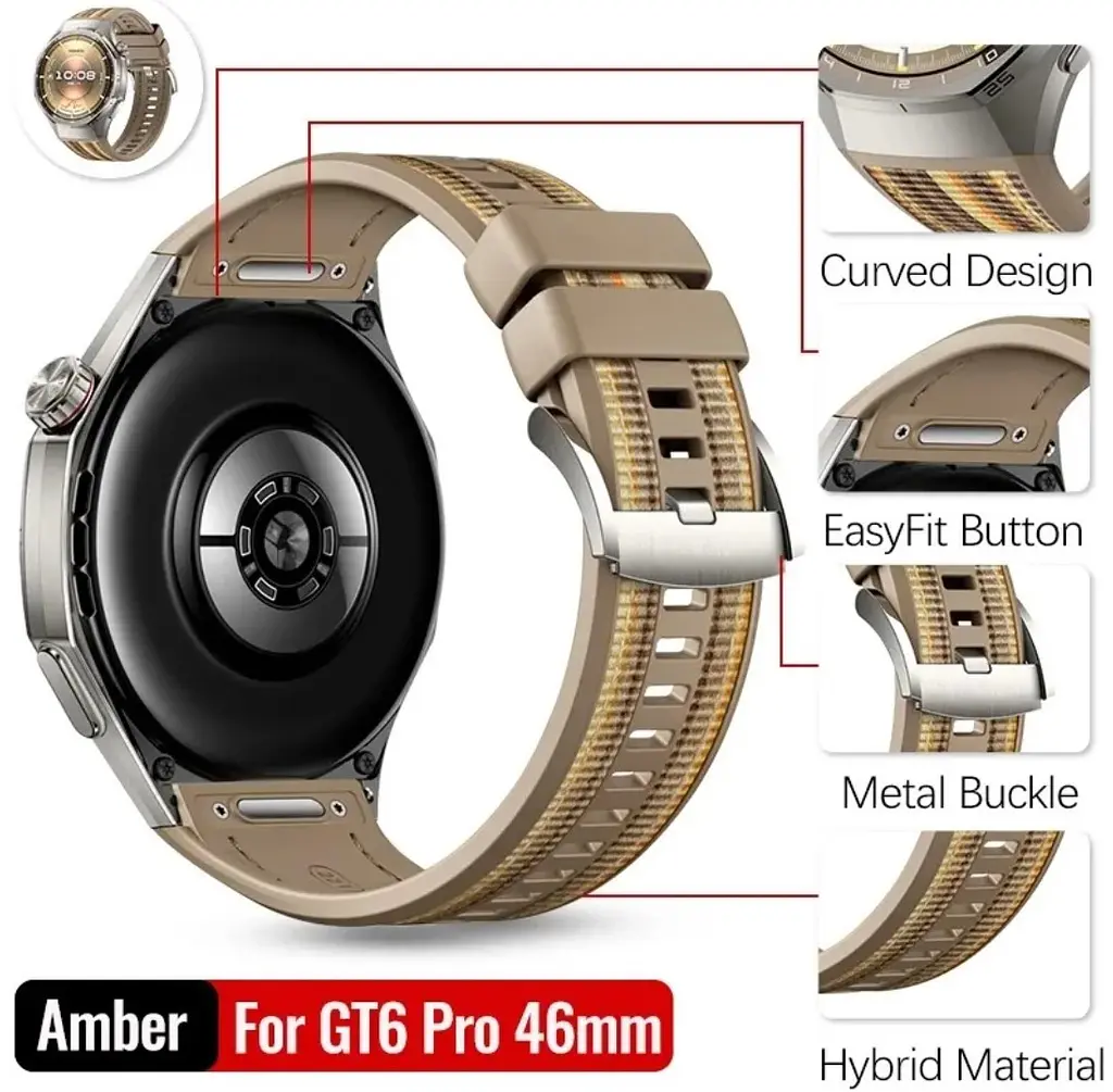 Силіконовий ремінець Primolux Nylon Silicone для смарт-годинника Huawei Watch GT 6 Pro 46mm - Light Brown - фото 5