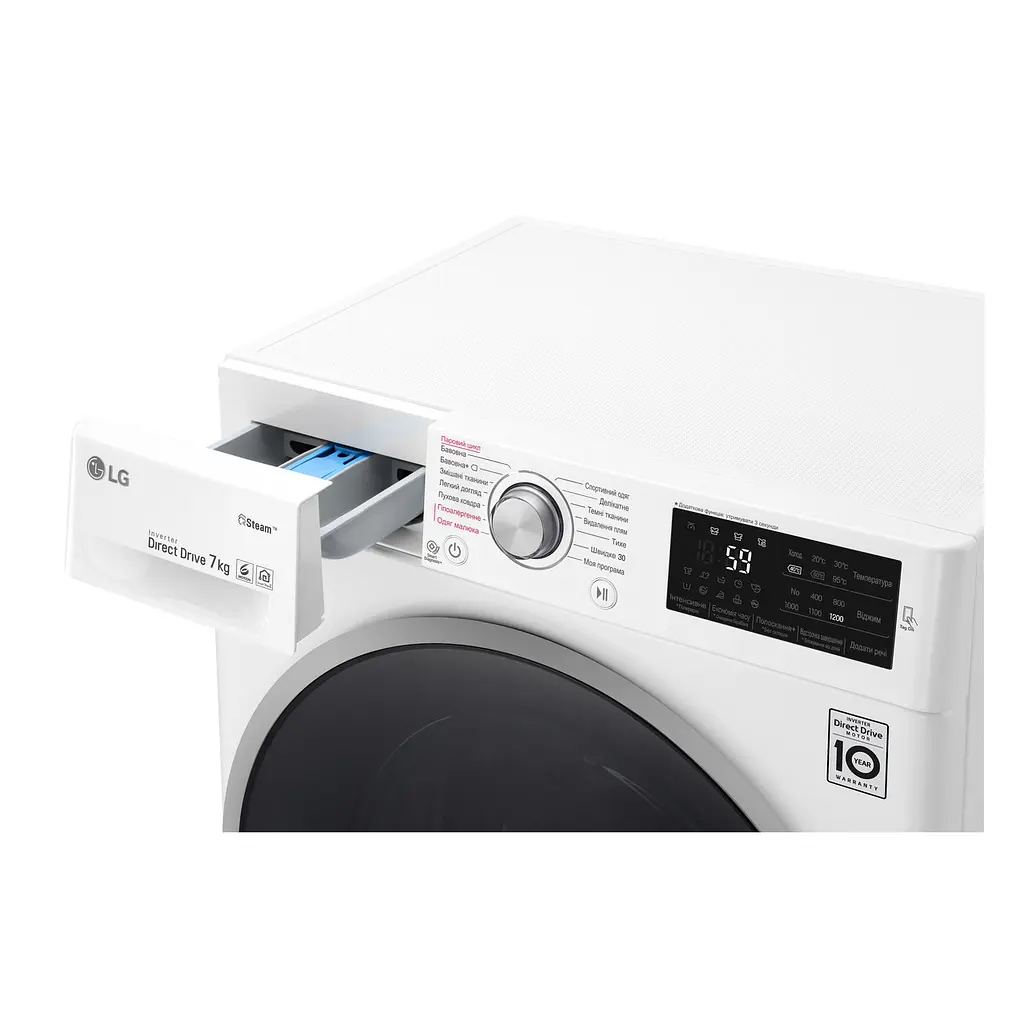 Пральна машина LG з фронтальним завантаженням F2J6HS1W, 7кг, 1200, A+++-10%, Пар, глибина 45см, Дисплей, Інвертор, Білий (F2J6HS1W) - фото 7