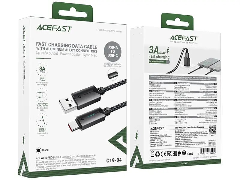 Кабель USB Type-C Acefast C19-04 USB Type-A to USB Type-C 2.0 60W 1.2 m Black (6974316284482) - фото 4
