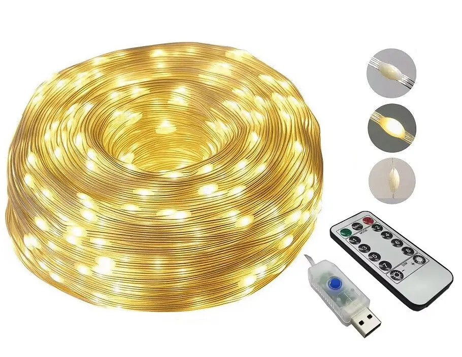 Вулична світлодіодна гірлянда стрічка 300 LED USB з пультом ДУ великі краплі 30 метрів білий 8 режимів
