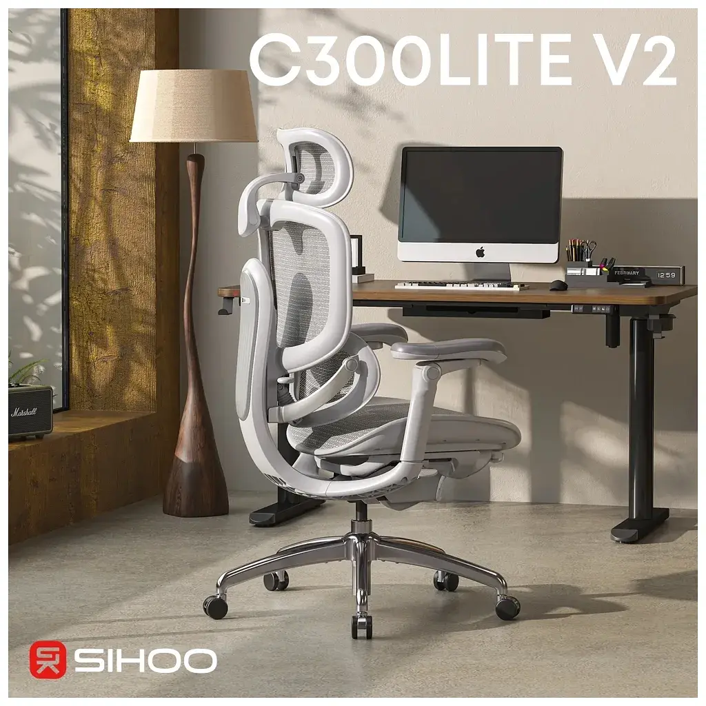 Офісне крісло Sihoo C300 LITE V2, White (C300-LITE-V2-B102) - фото 6