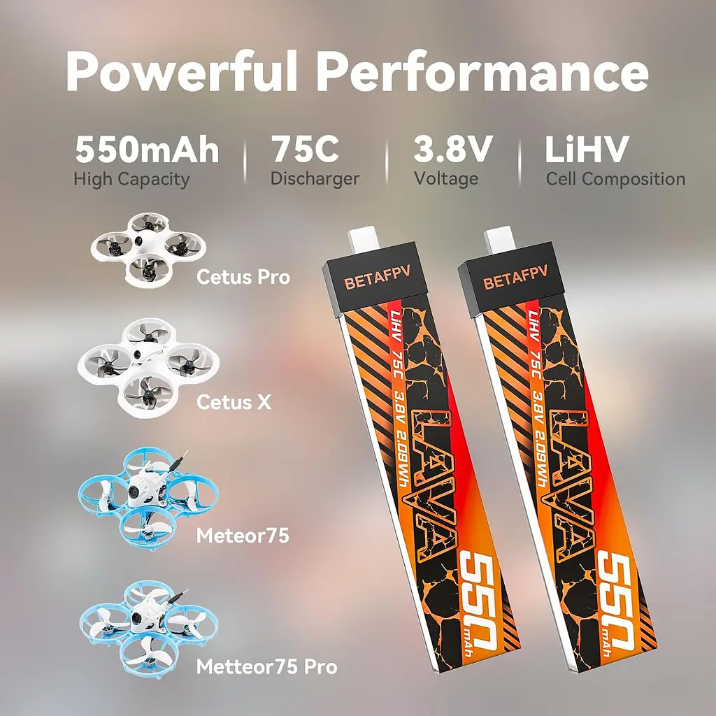Акумулятор BetaFPV Lava 1S 550 mAh 75C 3.8V LiHV LiPo BT2.0 FPV для Cetus X, Cetus Pro, Meteor (18767) - фото 5