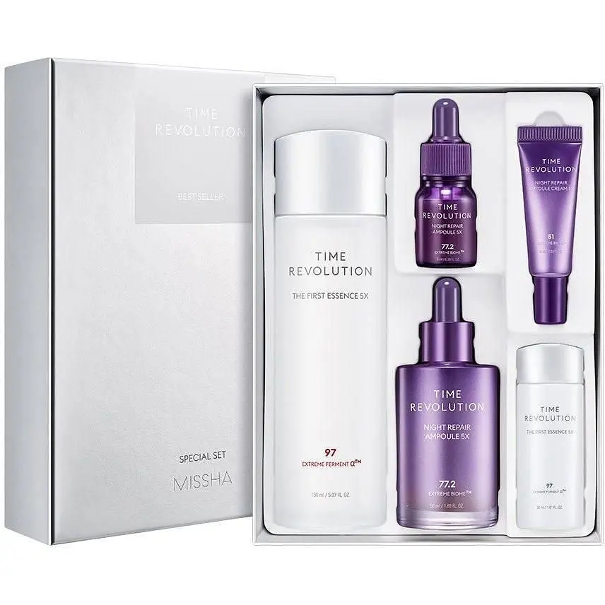 Набор для ухода за кожей Missha Time Revolution: эссенция (150 мл + 30 мл) + ампульная сыворотка (50 мл + 10 мл) + ночной крем 10 мл - фото 2