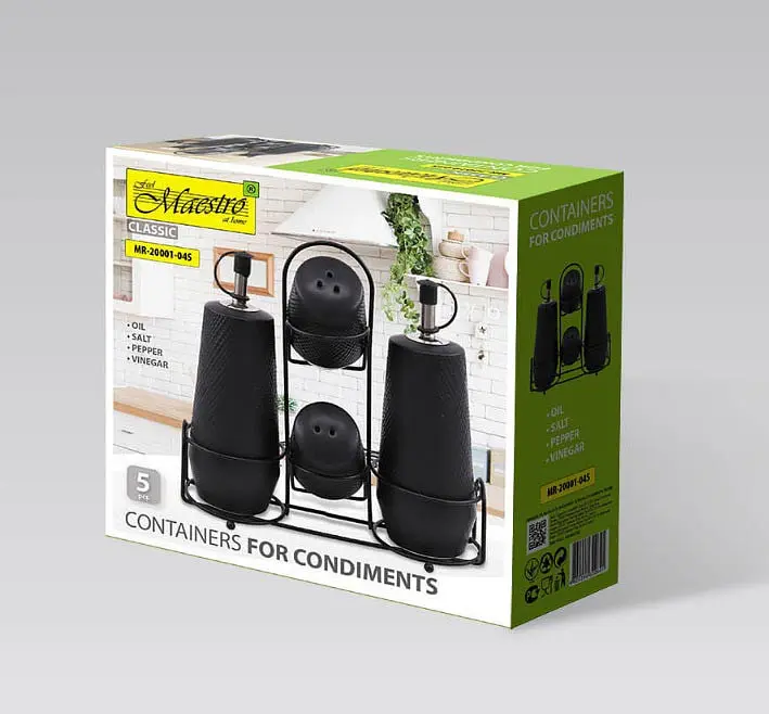 Керамічний набір для спецій та пляшечки для олії Maestro MR-20002-04S настільний набір баночок Чорний - фото 2
