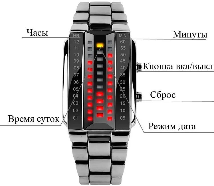 Унікальний бінарний чоловічий годинник Skmei 1035 (Сріблястий) - фото 3