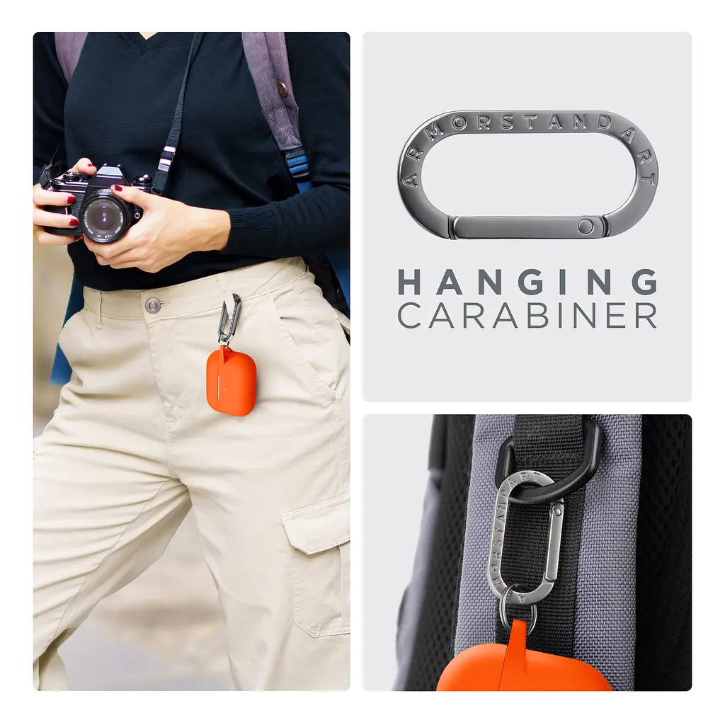 Силіконовий чохол для навушників Apple AirPods Pro, Hang Case, помаранчевий, ультратонкий захисний кейс товщиною 2 мм, захист від подряпин, пилу та ударів, компактний, з карабіном для кріплення, ArmorStandart (ARM56065) - фото 6
