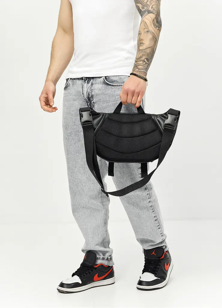 Велика чоловіча сумка бананка Sambag DynamicDart чорна 38 × 21 × 7 см (80411101m) - фото 5