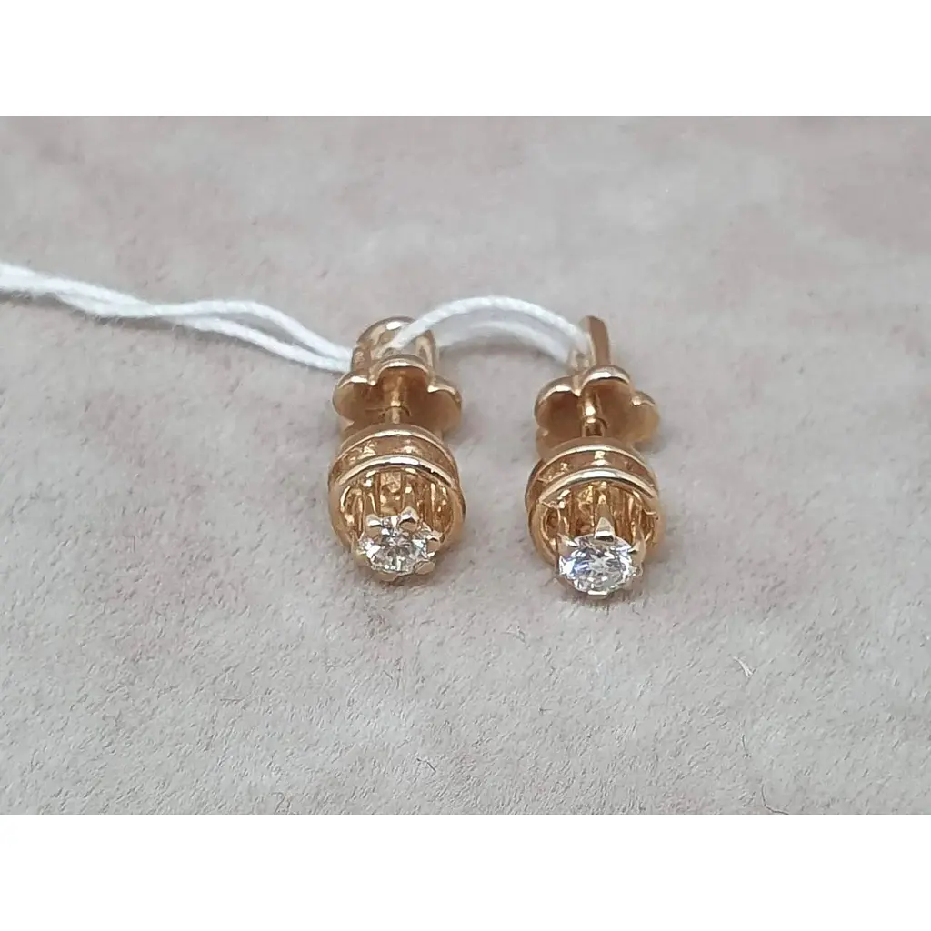 Золоті сережки-пусети Гаразд з діамантами. 3032433 - фото 3