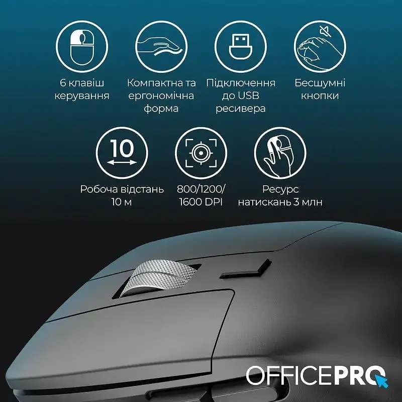 Миша OfficePro Silent Click Ergonomic Wireless Black (M395B) - фото 7