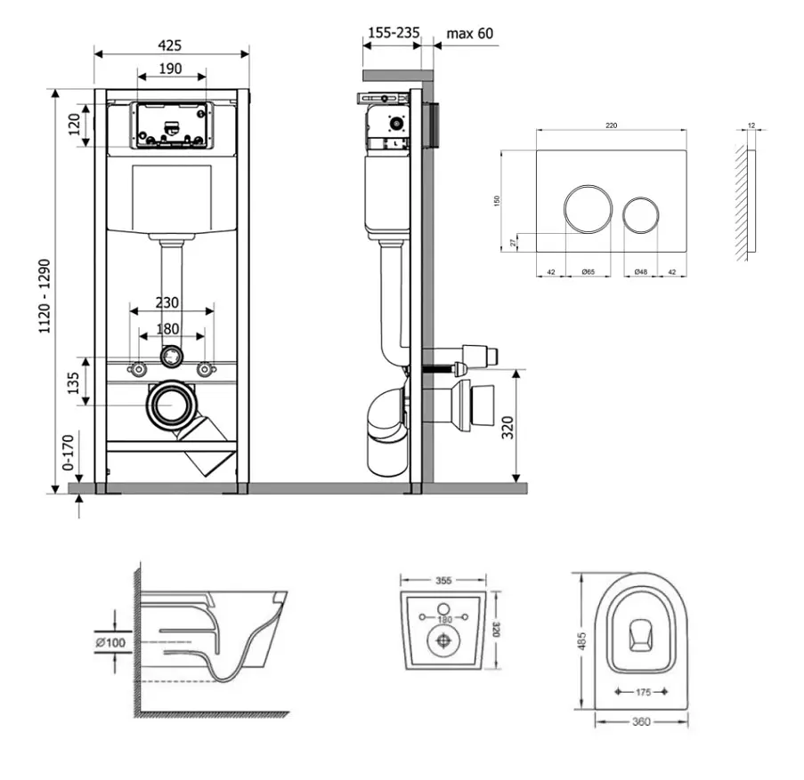 Набір Q-tap Nest 4 в 1 підвісний унітаз Swan Ultra Quiet 485x360x320 + комплект інсталяції QT16335179W45150 - фото 2