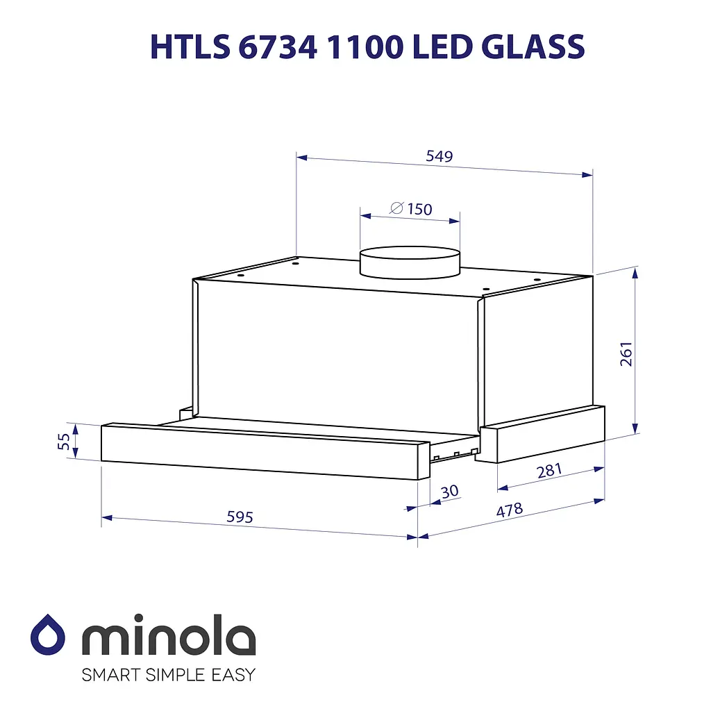 Витяжка телескопічна MINOLA HTLS 6734 BL 1100 LED GLASS - фото 11