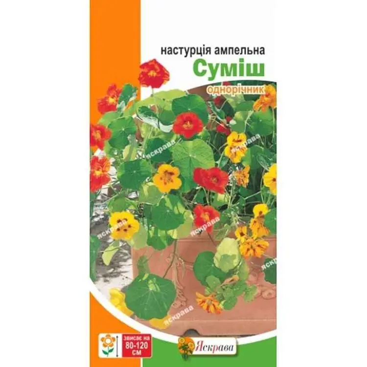 Настурція ЯСКРАВА Настурцiя ампельна суміш (20 пачок) 1г