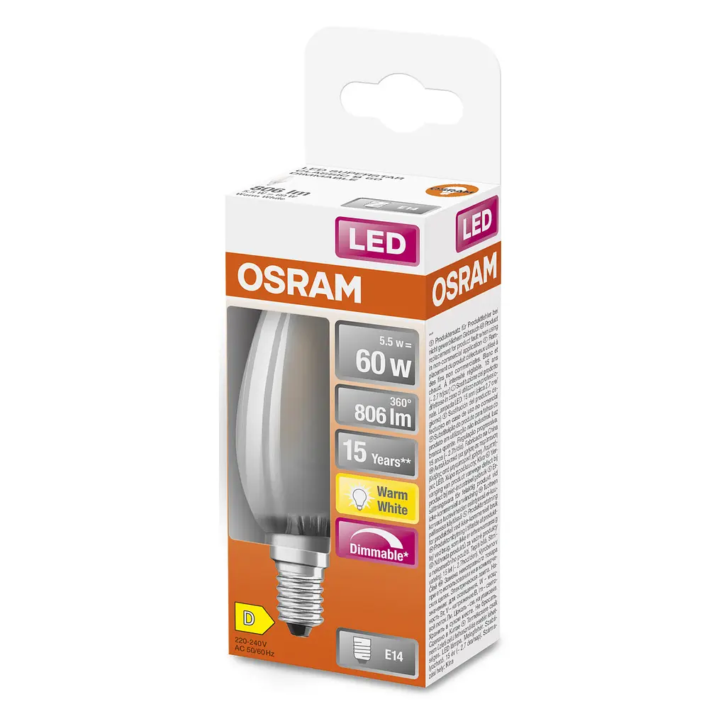 Лампочка Osram LED CL B60 DIM 6,5W/827 230V GL FR E14 (4058075434486) - фото 3