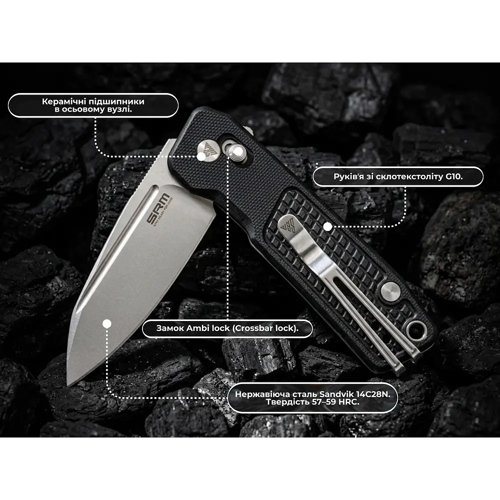 Ніж складаний кишеньковий SRM Scout 7229-GB (6.9 см) 14C28N / G10 чорний - фото 10