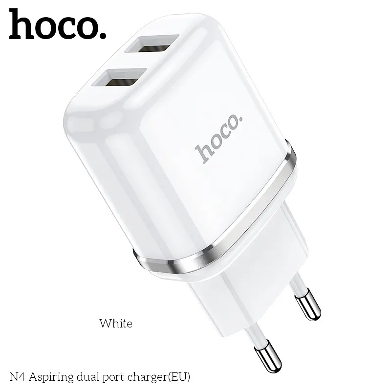 Адаптер живлення зарядний HOCO Aspiring dual port charger N4 2 USB-CB сам блок білий - фото 2