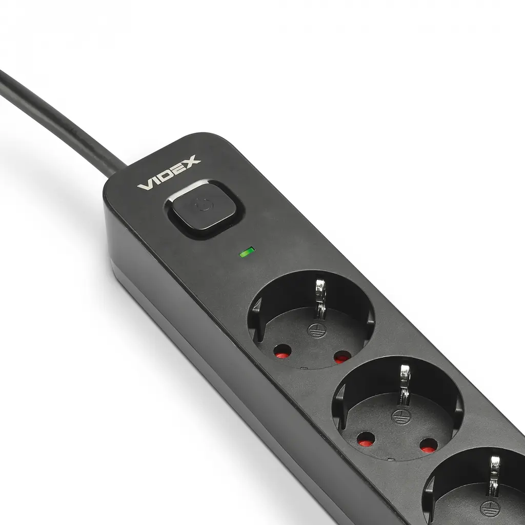 Сетевой удлинитель Videx Oncord з/з 6 п 3 м (3x1.5 мм) с кнопкой черный (VF-PD63G-B) - фото 4