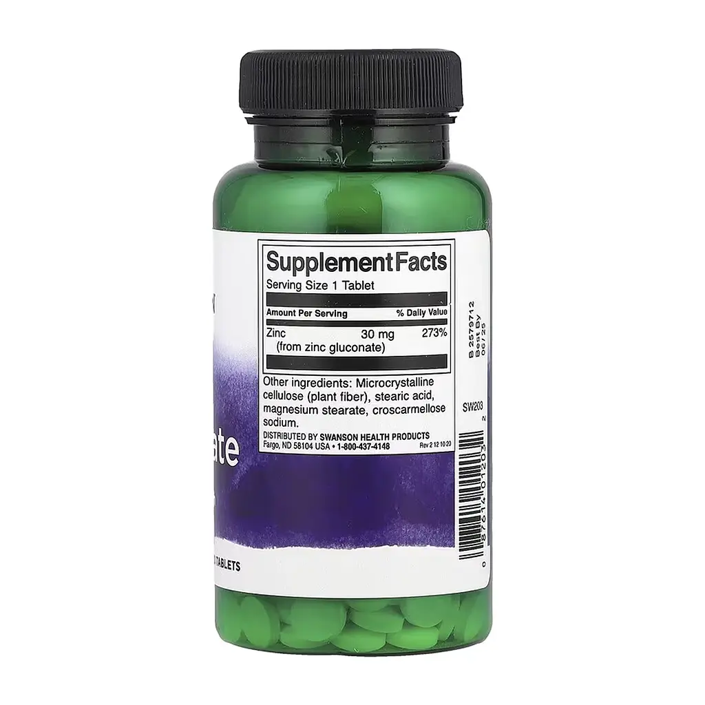 Цинк Swanson 30 мг (Gluconate) - 250 таблеток, для імунітету - фото 2
