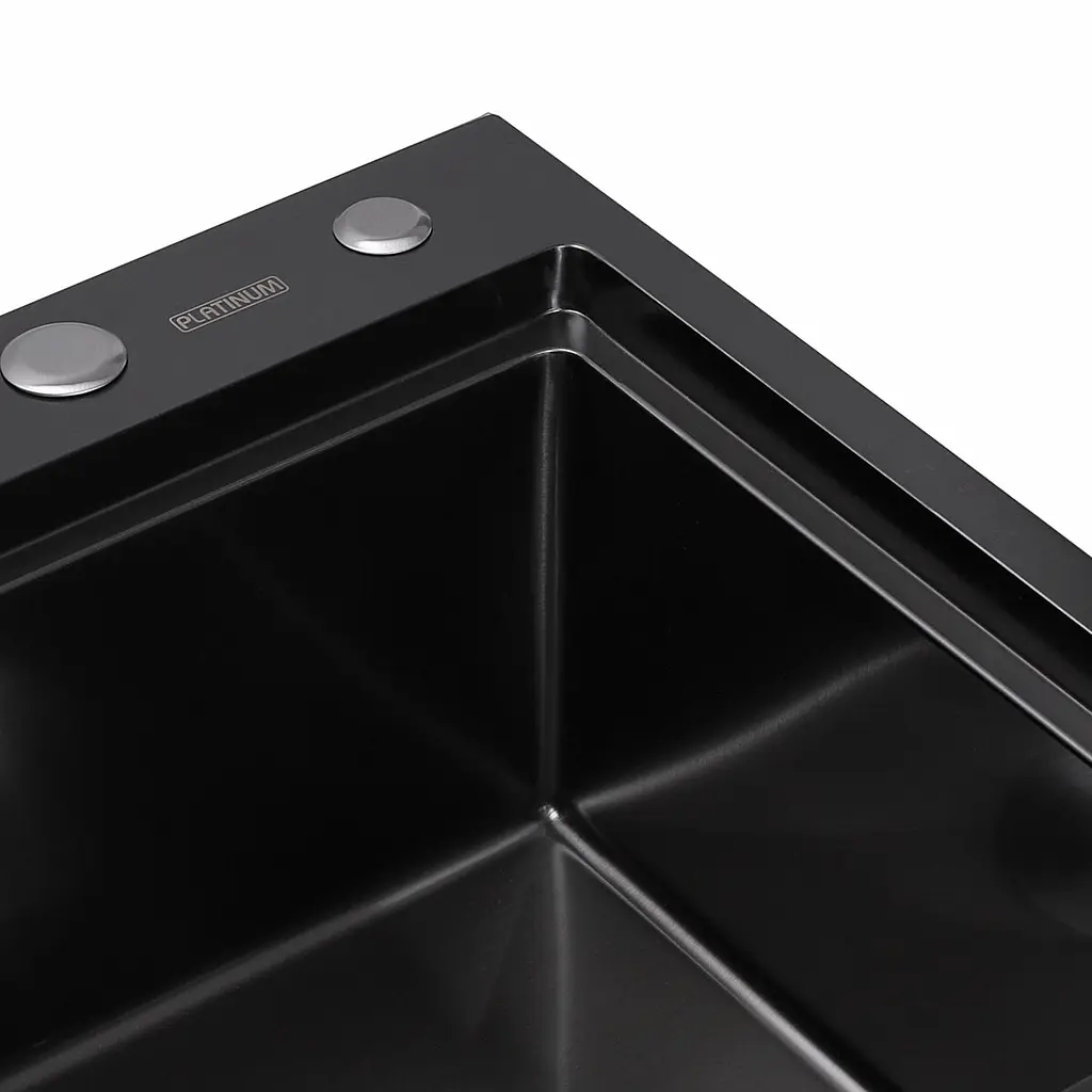 Кухонная мойка Platinum Handmade PVD 580x480x220 R черная (толщина 3,0/1,5 мм, корзина и дозатор в комплекте), Черный - фото 4