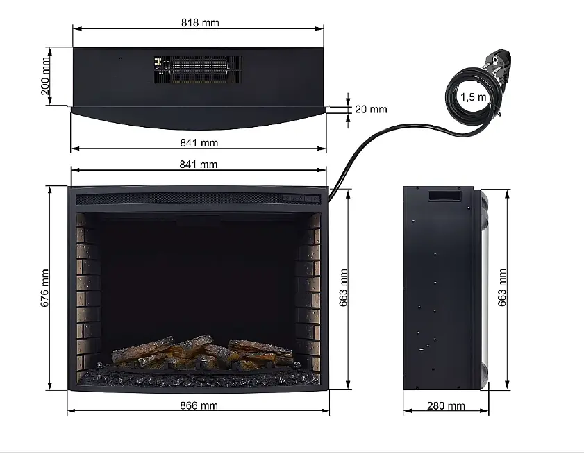 Електрокамін ArtiFlame AF33 — 86,6 см, вигнуте панорамне скло, 3D-ефект полум’я, LED-підсвічування та обігрів - фото 7