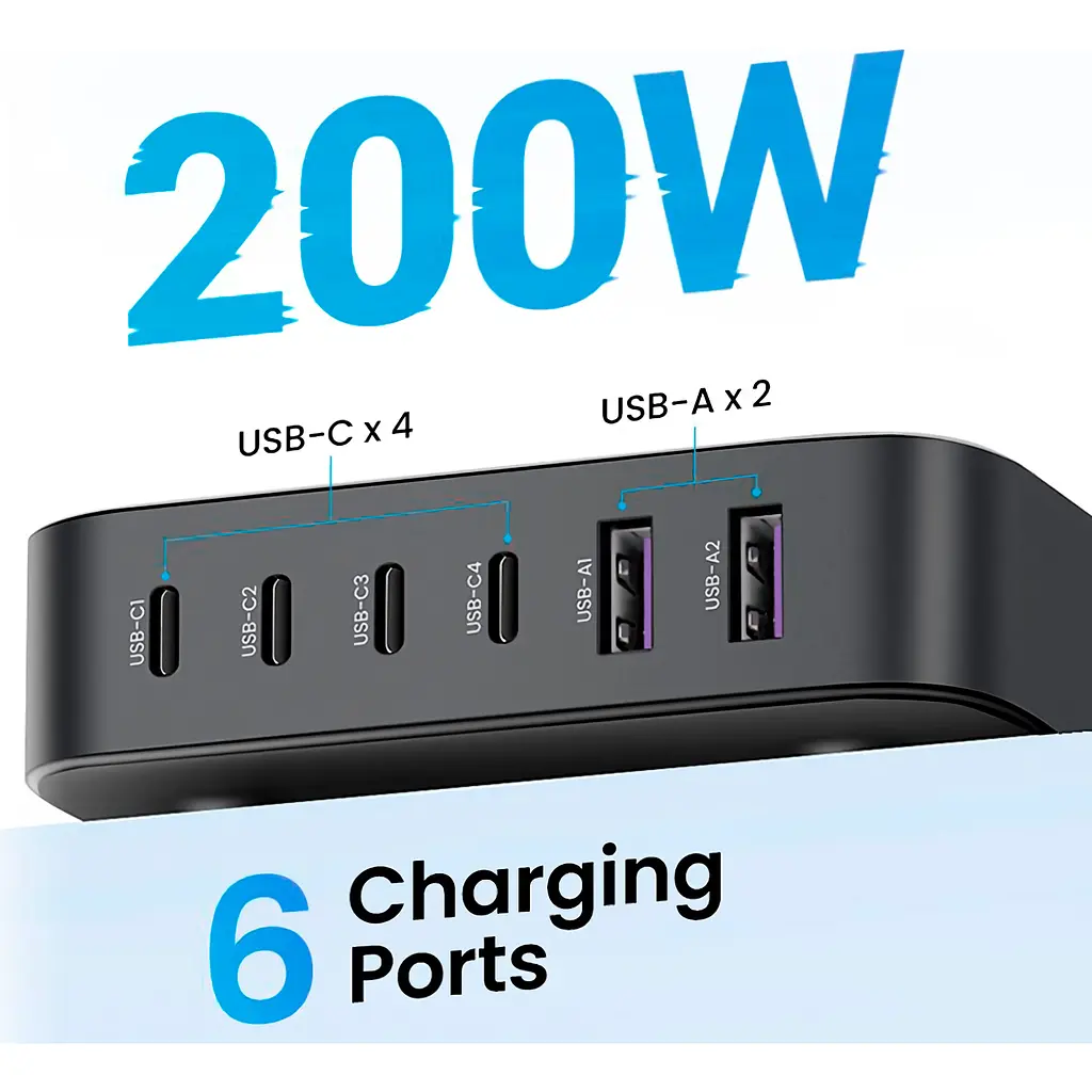 Мережевий зарядний пристрій Ugreen CD271 200W Nexode 2m GaN Desktop Charger Gray [40914] [111097] - фото 4