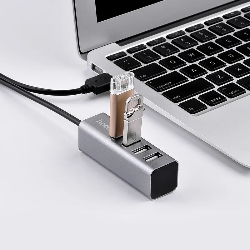 Концентратор адаптер хаб Hoco Line machine HB1 1 Usb-A to 4 Usb сірий - фото 4