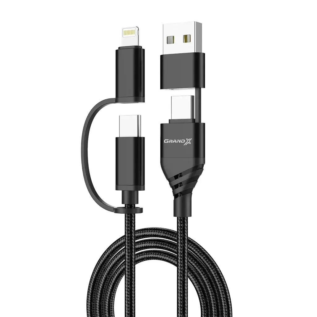Дата кабель USB-C + USB-A to Lightning + Micro 5P + USB-C 1.0m 2.4-3A black Grand-X (PX-41B) - фото 2