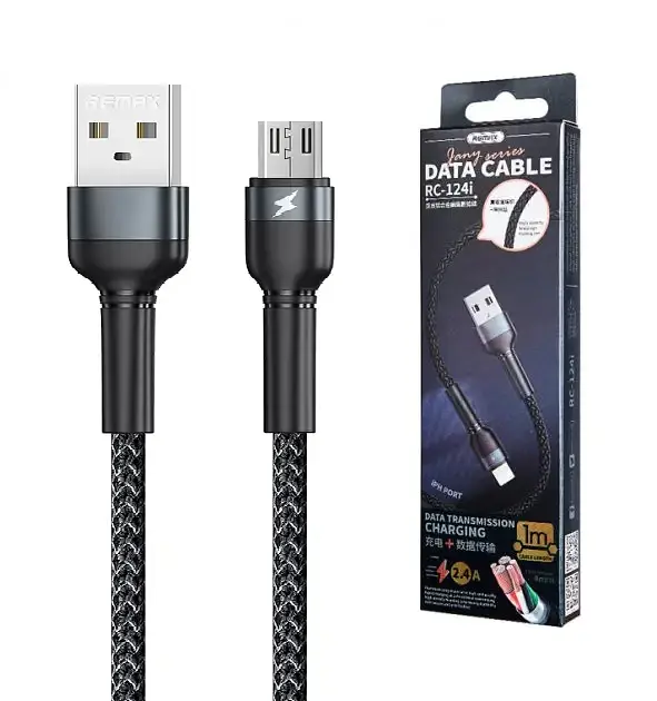 Дата Кабель для заряджання REMAX Jany RC-124m USB 2.0 — micro USB 2.4A Чорний (1м) - фото 2