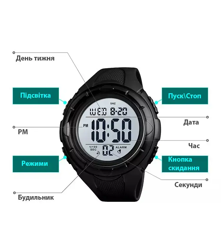 Чоловічий спортивний годинник Skmei 1535 Dive (Чорний з білим) - фото 7