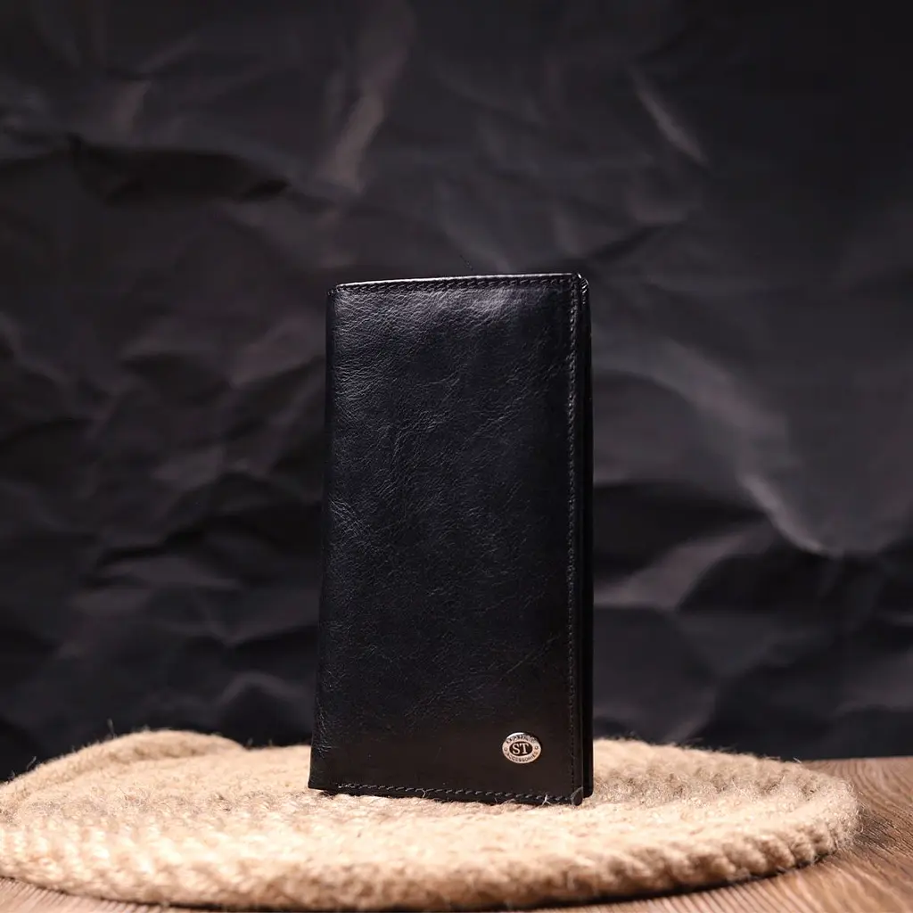 Вертикальний гаманець для чоловіків із натуральної шкіри ST Leather 19420 чорний - фото 6