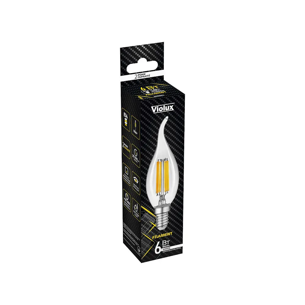 Лампа LED FILAMENT С37 6W E14 4000K на вітру VIOLUX ( 833084 ) - фото 2