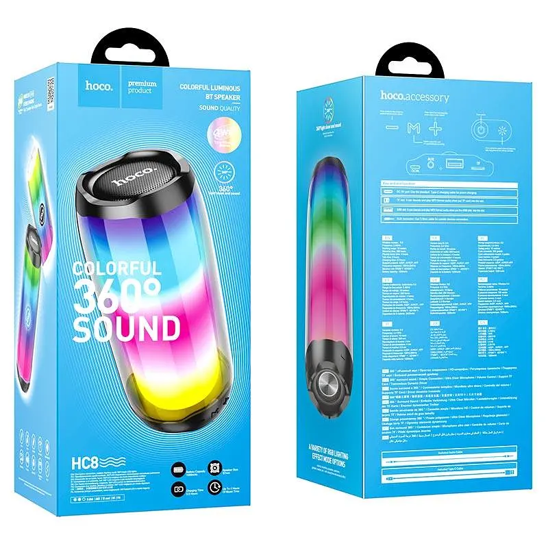 Колонка портативна Hoco HC8 Pulsating colorful luminous акустика бездротова чорна - фото 4