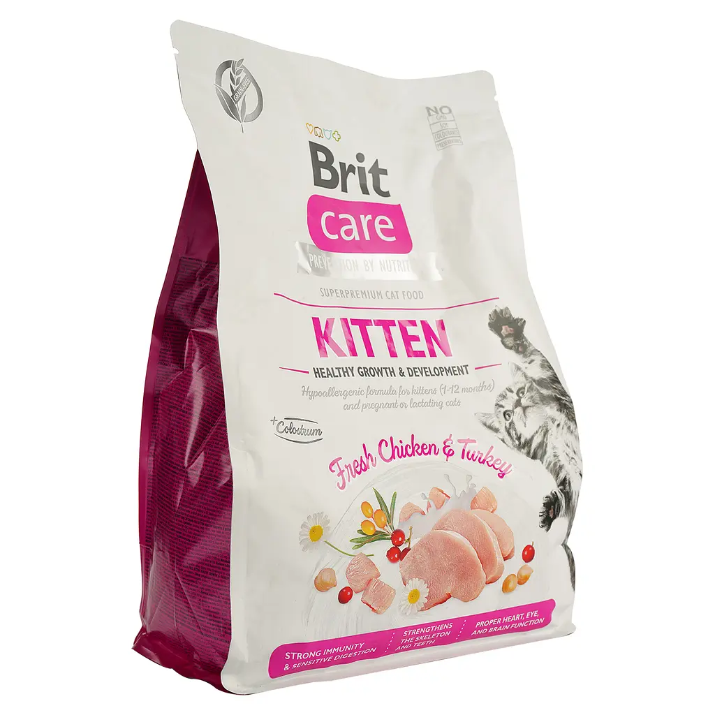 Сухой корм для котят, беременных или кормящих кошек Brit Care Cat GF Kitten Growth&Development со свежей курицей и индейкой 2 кг - фото 3