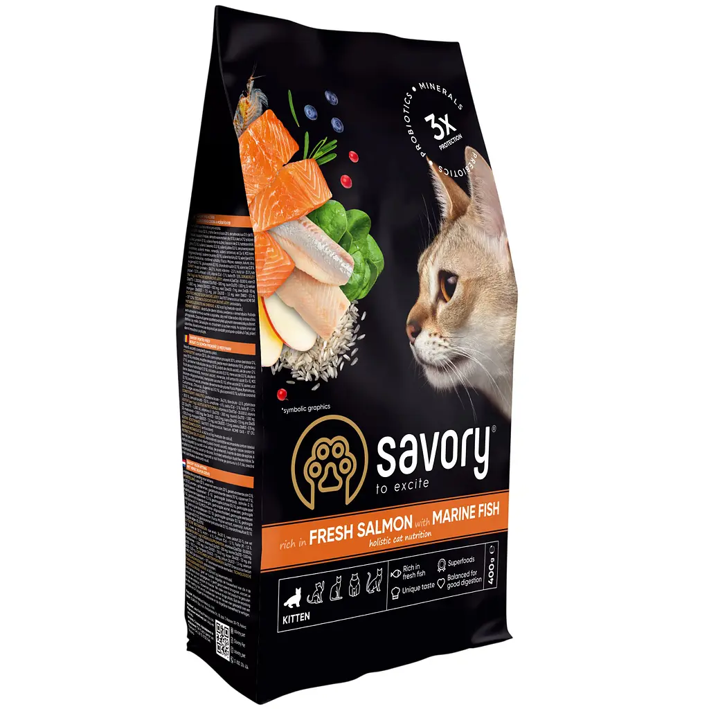Сухий корм Savory зі свіжим лососем та морською рибою для кошенят всіх порід 400 г
