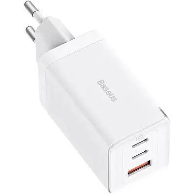 Зарядний пристрій Baseus 2xUSB-C 65 Вт + 1xUSB GaN + кабель USB-C — USB-C 100 Вт 1.0 м білий (CCGP120202) - фото 2