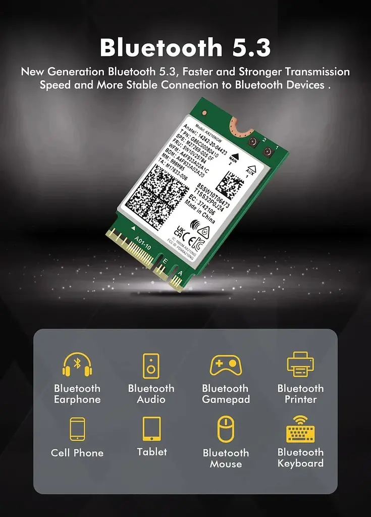 Мережева карта Intel Wi-Fi 6E AX210 NGW модуль тридіапазонний адаптер Bluetooth для ПД / Ноутбука (19125) - фото 7