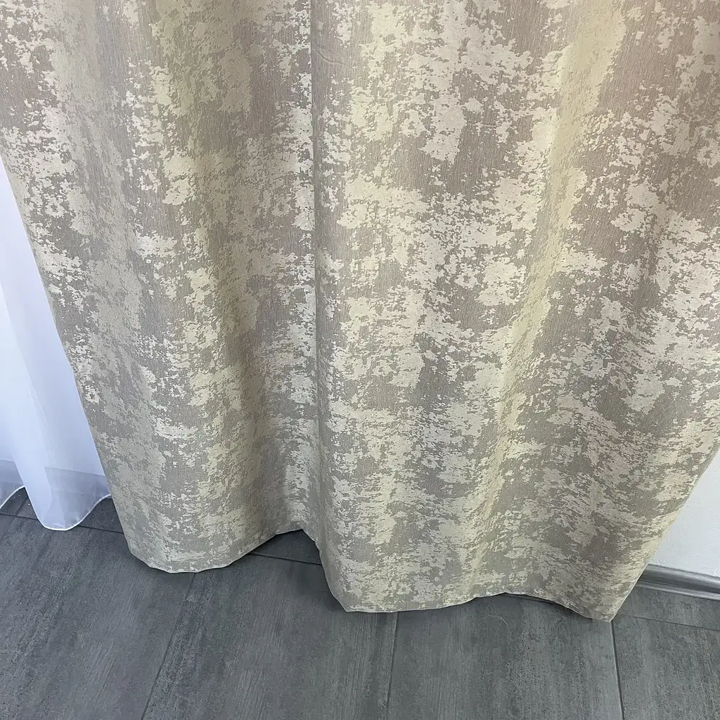 Мармурові жакардові штори бежевого кольору 2шт. 150х270 з білим шифоновим тюлем 400х270, на тасьмі ALBO pbe0052668 - фото 7