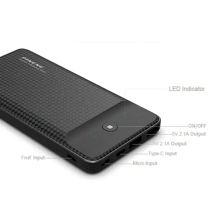 Внешний аккумулятор Power Bank Pineng PN-939 20000mAh (Черный) - фото 3