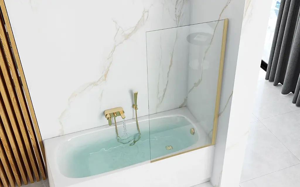 Шторка для ванны Rea Elegant 70 brushed gold неподвижная REA-W6600, Универсальная, прозрачный, золотой - фото 2