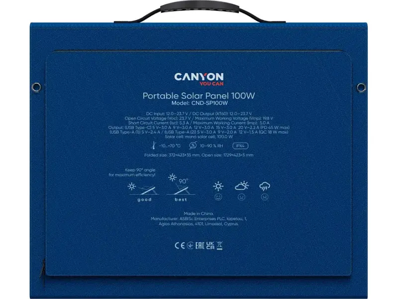 Зарядний пристрій на сонячній батареї Canyon SP-100 100W (CND-SP100W) - фото 12