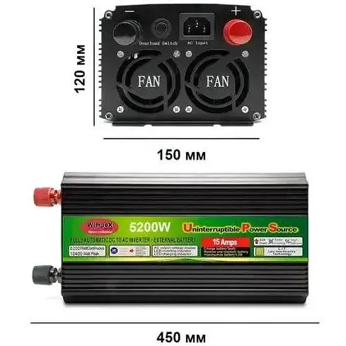 Преобразователь постоянного тока Wimpex WX-5200W Power Inverter 12-220 В 5200 Вт черный - фото 2