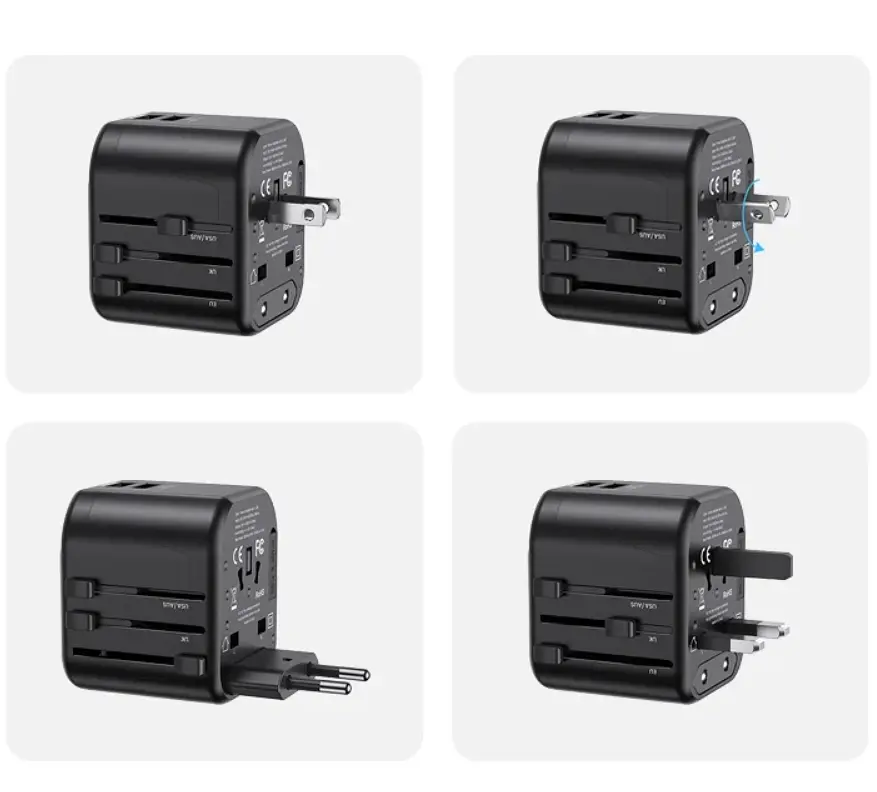 МЗП USAMS US-CC173 T55 12W Dual USB Universal Travel Charger (US/AU/EU/UK) Black - фото 3