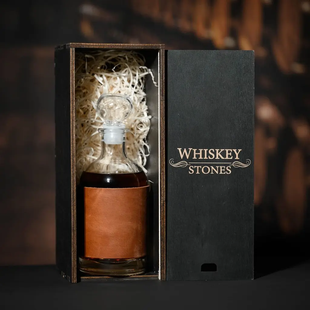 Подарунковий набір віскі Whiskey Stones №11 графин Larus у дерев'яному пеналі - фото 3
