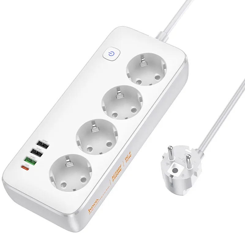 Подовжувач Hoco AC22 Sunlight (PD30W/1C/3A/4xSocket) (1.5m) White - фото 3