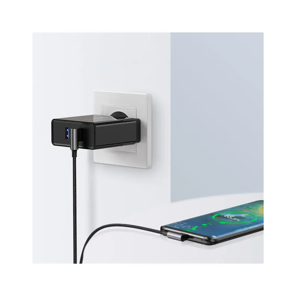 Дата кабель USB 2.0 AM to USB-C 2.0m 3A 90° corner US176 black Ugreen (20857) - фото 4