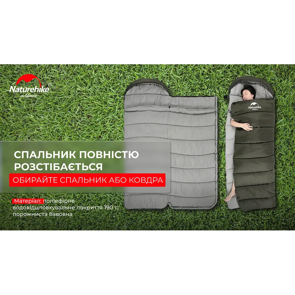 Спальник з капюшоном Naturehike U350S NH20MSD07, (-3°C), лівий, темно-зелений - фото 8